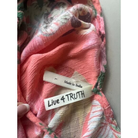 Boho Floral Blouse Pink Tropical Print Live 4 Truth Top Women’s S Crinkle V-Neck - Picture 5 of 5